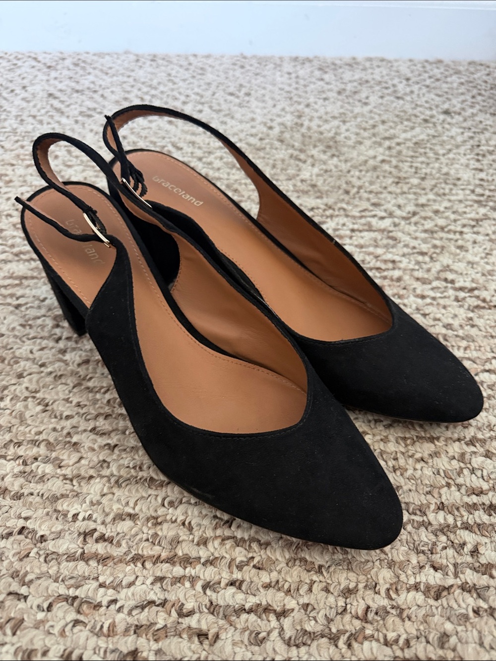 Classic Black Suede Slingback Block Heels - Picture 12 of 12